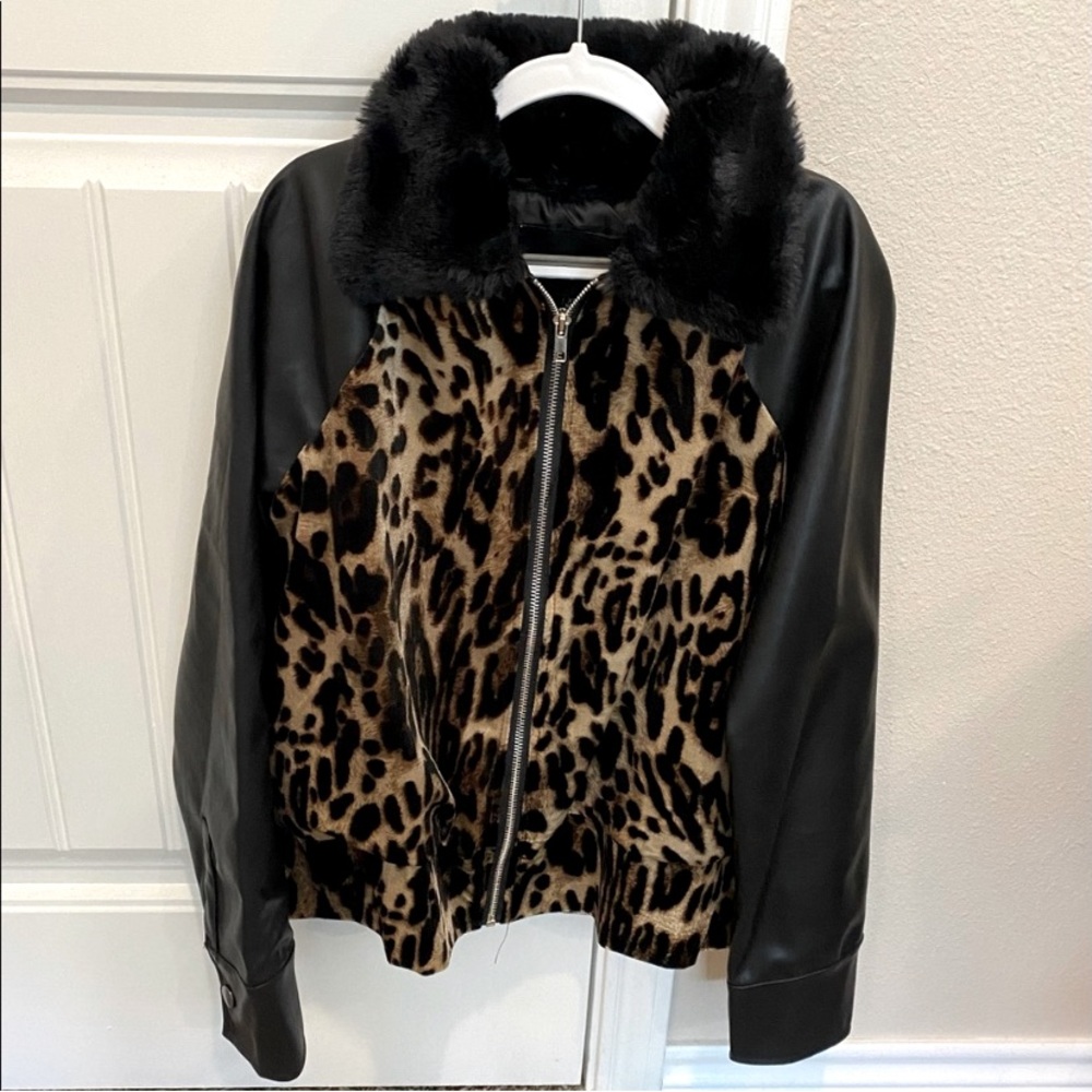 Faux Leather and Fur Cheetah or Leopard Print Jacket